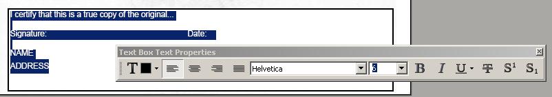 Textbox Properties Tool Bar